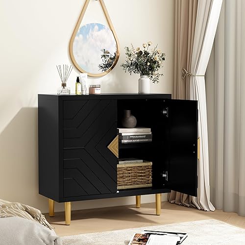 Miniatura 6 de HLR Armario de almacenamiento con 2 puertas, armario decorativo con puertas decorativas en relieve, aparador para sala de estar, cocina, comedor,