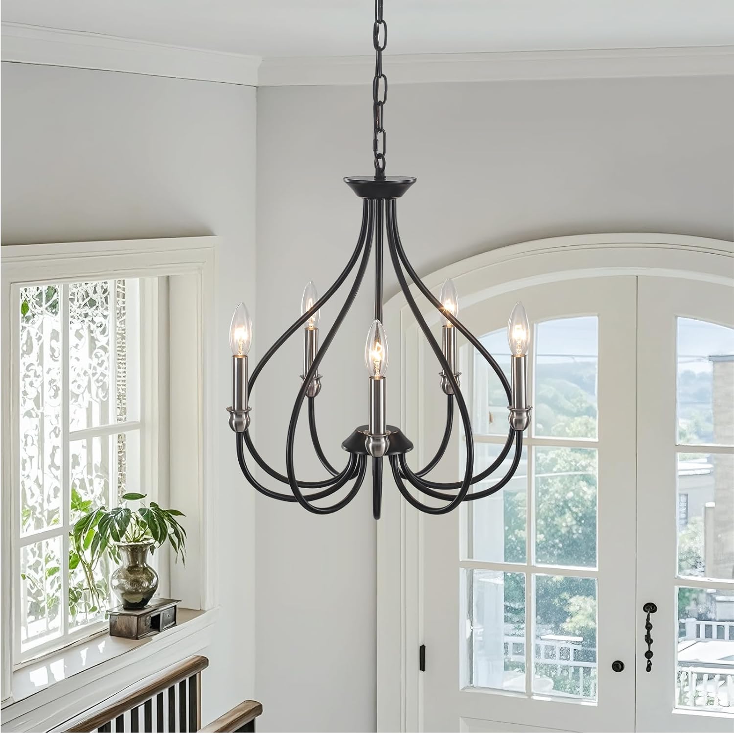 Black Chandeliers for Dining Room 18''Farmhouse Dining Light Fixture 5-Light Heart-Shaped Kitchen Chandeliers Over Table Modern Light Fixture for Living Room Bedroom Hallway