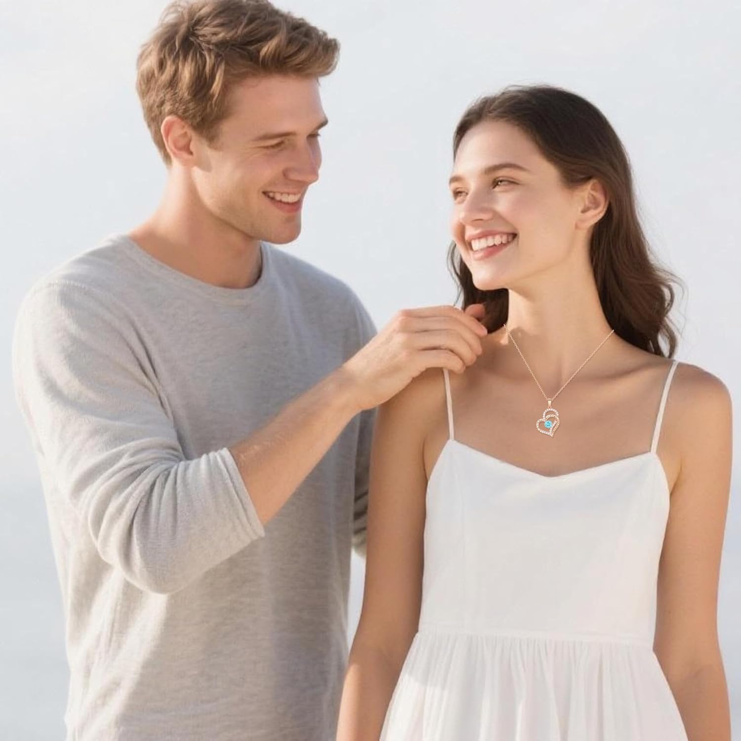 Birthday Gifts Double Heart Birthstone Necklace for Women, S925 Sterling Silver Pendant Necklace Jewelry for Her Mother Mom Wife Girlfriend - Image 5