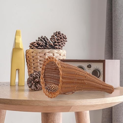 Miniatura 2 de Cornucopia - Canasta de mimbre con cuerno de vid, cesta de otoño, cesta de frutas de Acción de Gracias, cesta de comida para centro de mesa de