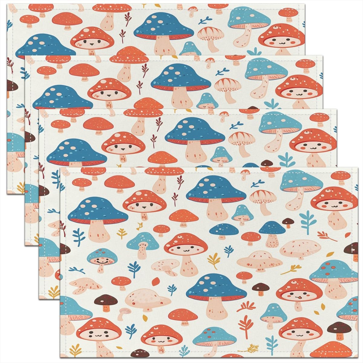 Homemissing Mushrooms Placemats Set of 4 Botanical Plants Print Placemat for Kitchen Dining Table 45X30cm Kawaii Fungus Table Place Mats Nature Theme Indoor Outdoor Decor Table Mats