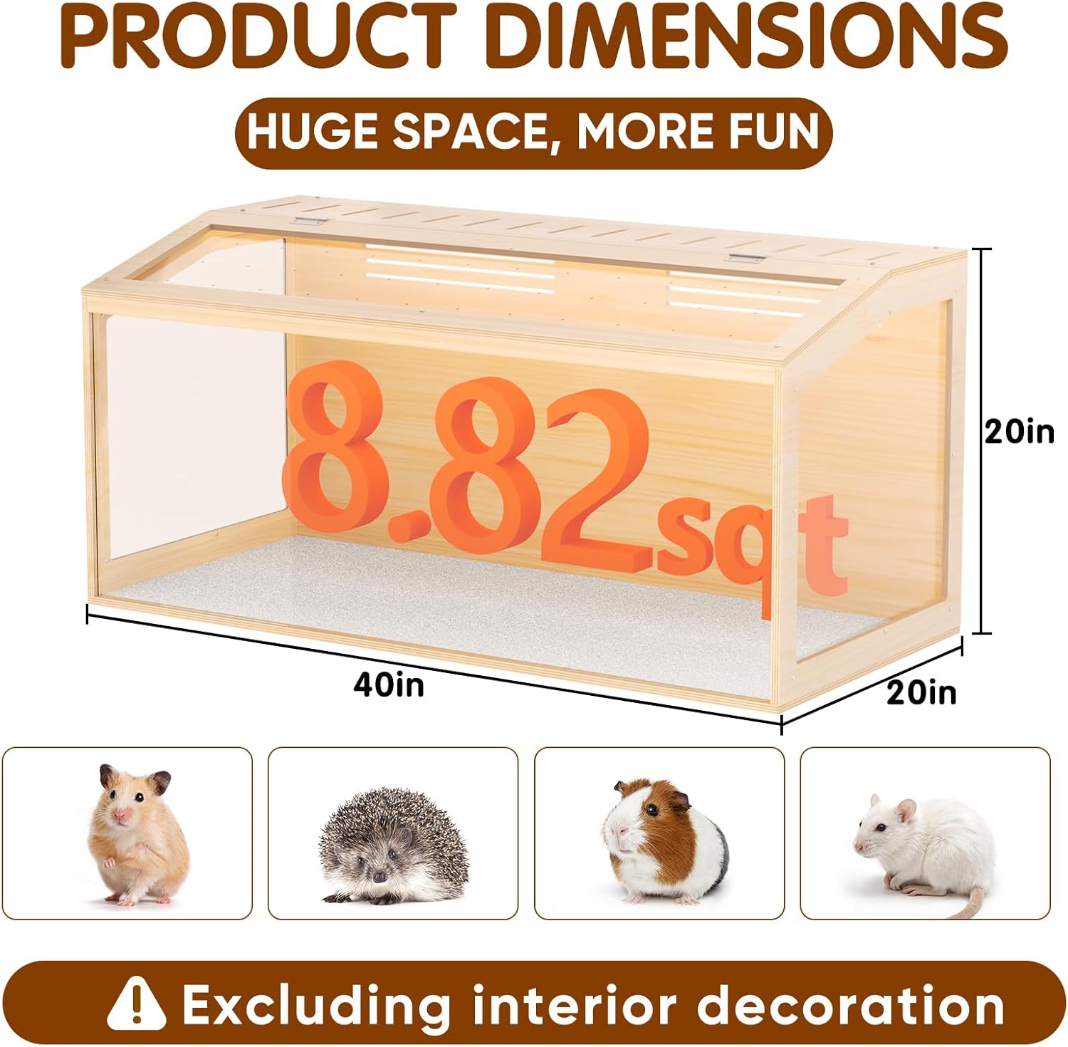 Wooden Hamster Cage, 40inch Large Hamster Cage Enclosure with Openable Top & Thickened Acrylic for Small Animals, Guinea Pig, Rabbit, Rat, 40"L x 20''W x 20''H Hamster Habitat with Multi-vent