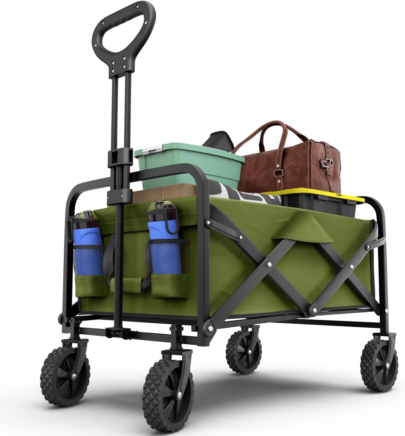 Lifetime Home Collapsible Foldable Heavy Duty Utility Wagon Cart with Larger Capacity - Perfect for Shopping, Sports Events, Grocery, Moving, Camping, Laundry, Beach - Green