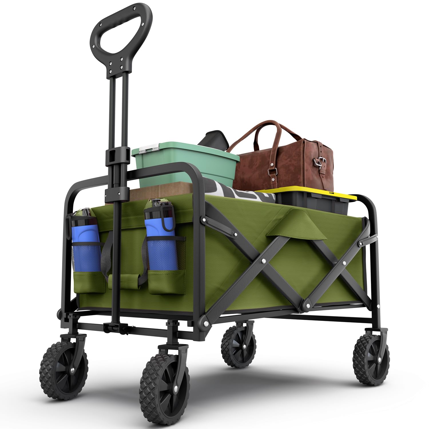 Lifetime Home Collapsible Foldable Heavy Duty Utility Wagon Cart with Larger Capacity - Perfect for Shopping, Sports Events, Grocery, Moving, Camping, Laundry, Beach - Green