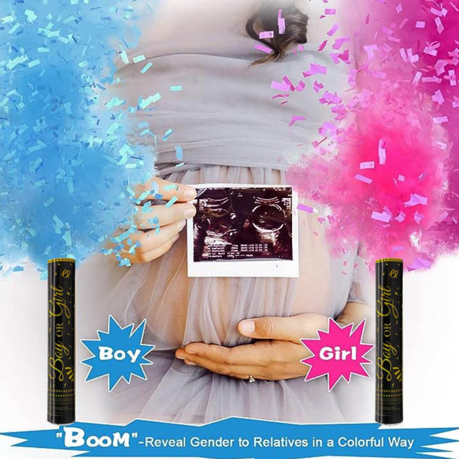 Gender Reveal Konfetti-Kanonen (2 Stück) | Rosa & Weiß, Biologisch Abbaubar | Für Baby-Enthüllungspartys