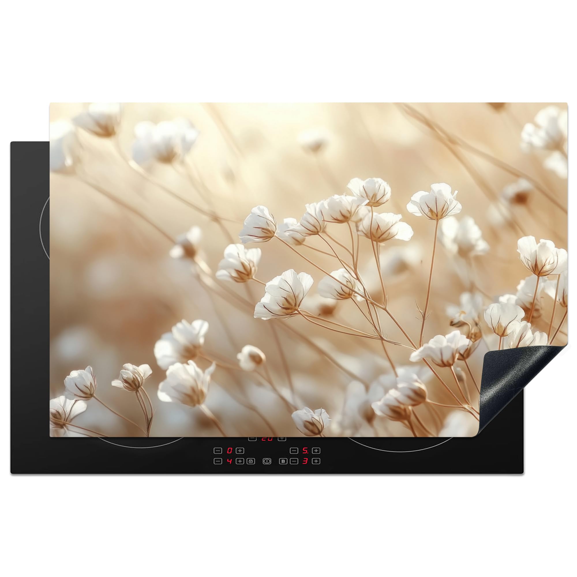 KitchenYeah© Induction Hob Cover Protector Mat 20.5"x31.9" / 81.2x52 cm Kitchen Universal Ceramic Covers for Electric Cookers Vinyl Wild - Flower - White