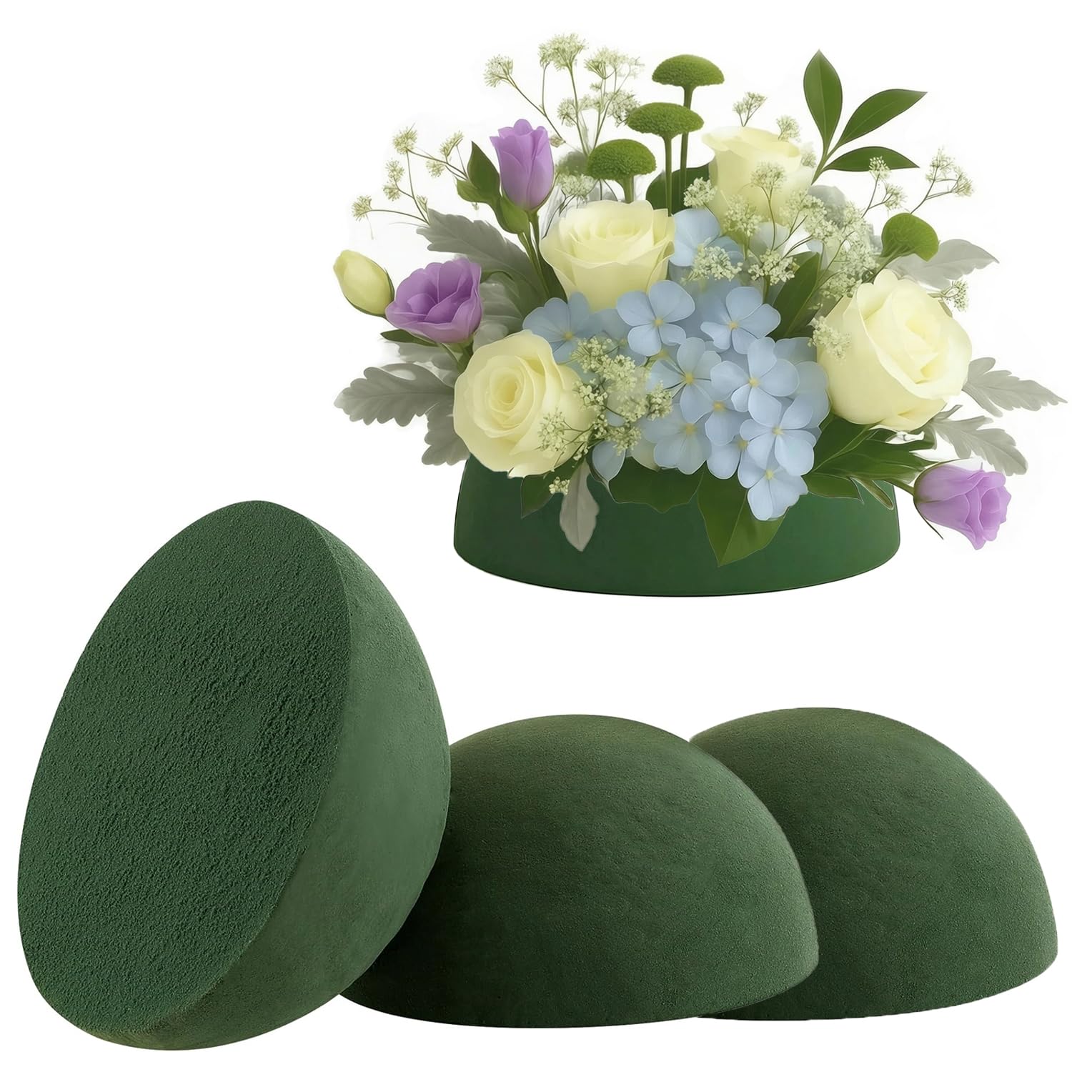 XDMsuxd 4 Pcs Floral Foam Half Ball, Green Dry & Wet Floral Foam Half Round for Fresh or Artificial Flower Arrangements, Florist Foam for Craft