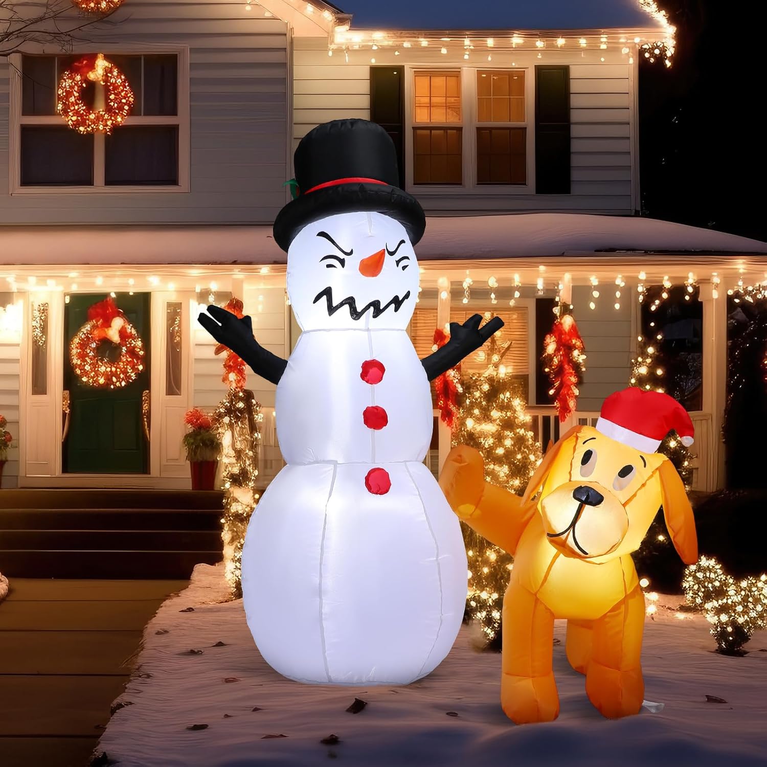 4 ft Winter Inflatable Outdoor Decoration Dog Peeing on Snowman Funny Winter Inflatables with LED Lights Blow Up Large Yard Decoration for Holiday Party Outdoor Garden Lawn Patio - Image 5