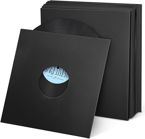 Facmogu 10 fundas de papel kraft de vinilo de 12 pulgadas, negro mate de 12.35 ozm, fundas exteriores protectoras para 33 RPM, estuche de