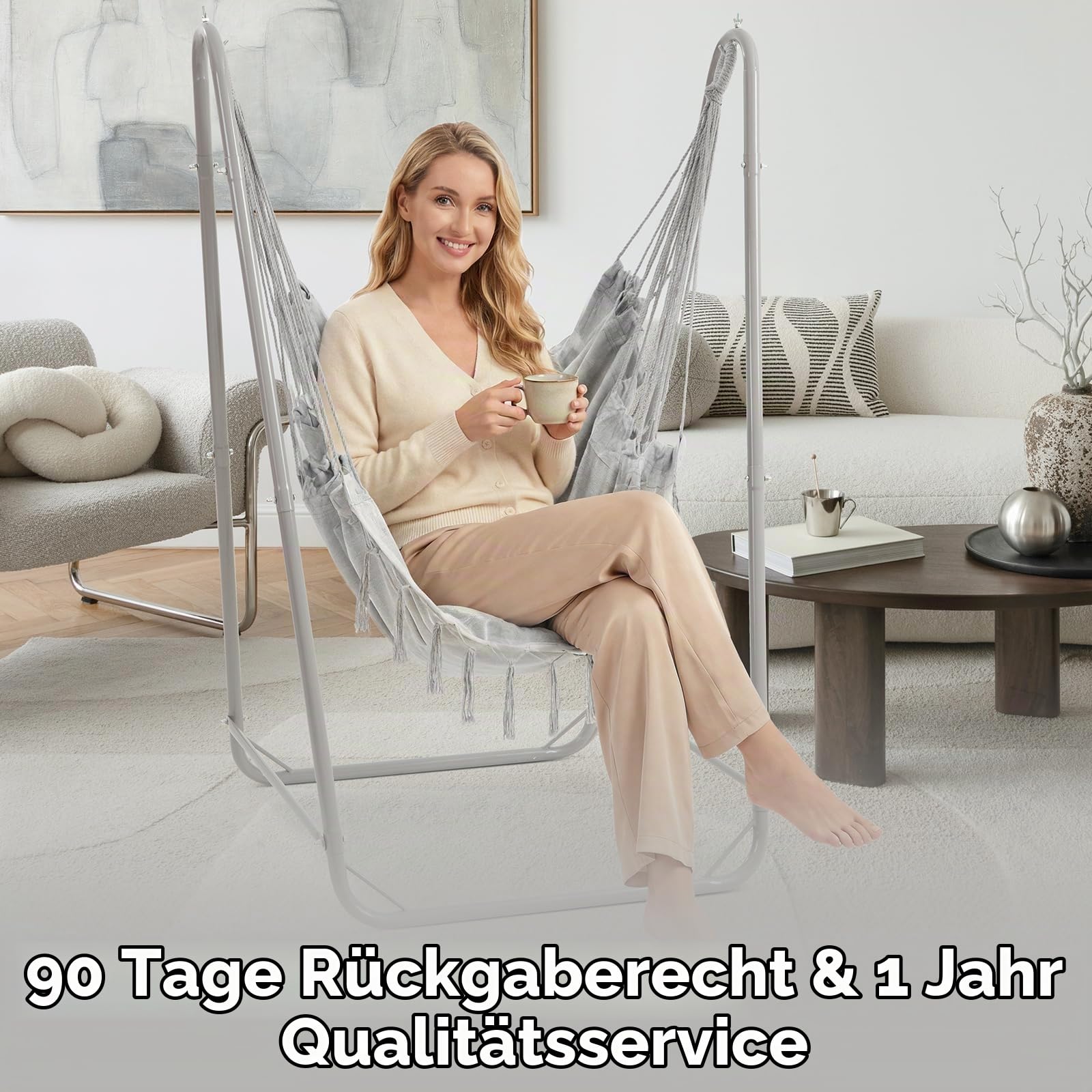 U-förmige Hängesessel mit Ständer, Stabiler Stahl-Hängesessel mit Ständer für Innen & Außen, Solider Halt & Stabiler Sockel, 100 kg Tragkraft, einfache Montage - Grau