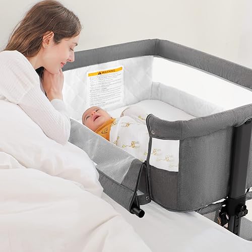 Miniatura 8 de Ihoming Moisés cama de noche para bebé, diseño convertible 3 en 1, lnfant cama lateral y cuna, cuna de noche para recién nacido se fija a la cama,
