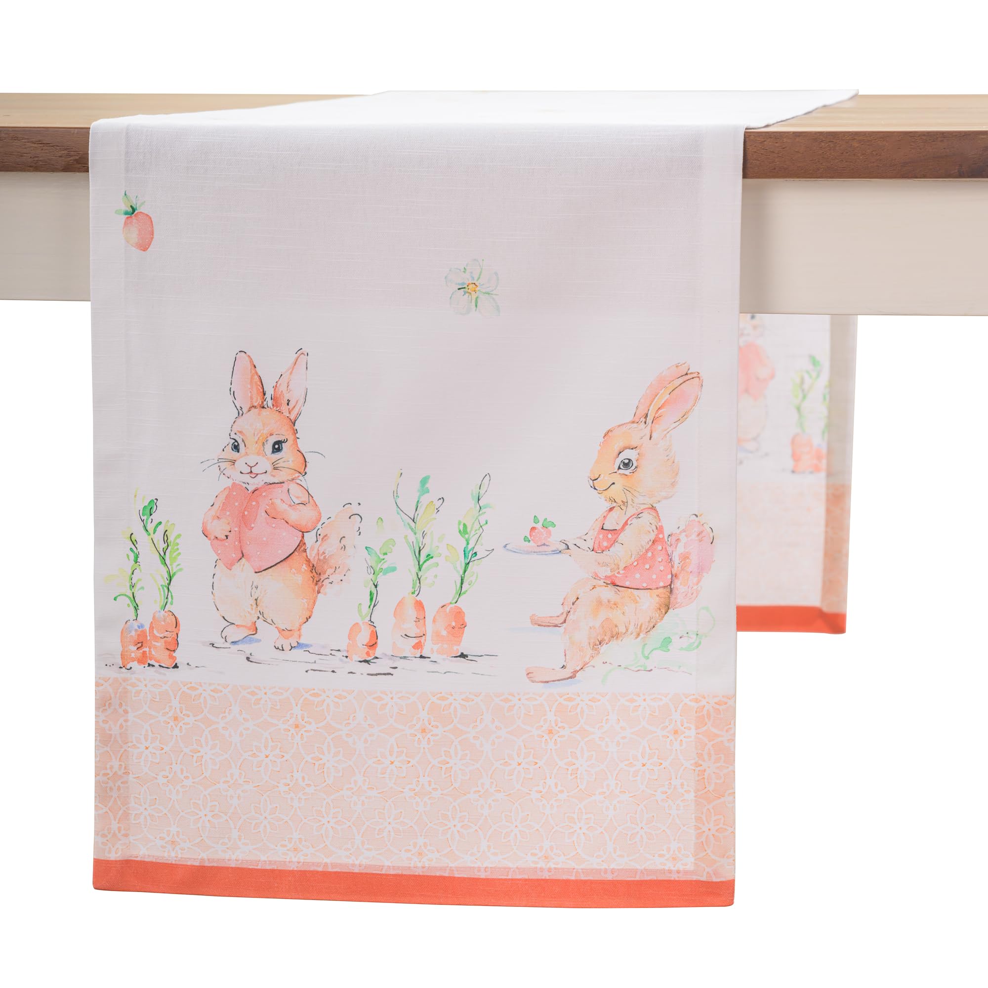 Maison d' Hermine Table runner 100% Cotton Single Layer Table Runners 230 CM long for Home Kitchen Dining Party Wedding Bridal Shower Spring Summer (Bunny Party, 37 cm x 230 cm)