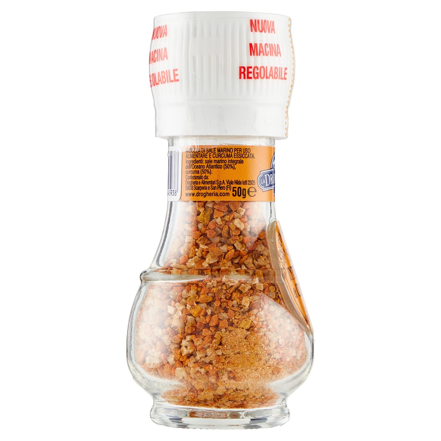 La Drogheria 1880 Linea Macinelli, Sale Integrale & Curcuma, Sale Integrale Non Raffinato, Mix di Sale e Spezie per Carni e Verdure, con Pratico Macinello sul Tappo, 50 Grammi