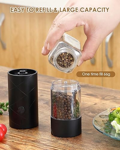 Miniatura 6 de Molinillo eléctrico de sal y pimienta, salero y pimentero automático, recargable por USB, molinillo de pimienta con grosor ajustable, luz LED,
