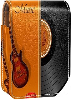 Custodia per rossetto, trousse per cosmetici, organizer da viaggio, porta rossetto con specchio per borsa, in vinile, design musicale retrò, 1 vinile Retro Music Design, 9.5x2x7 cm/3.7x0.8x2.7 in,