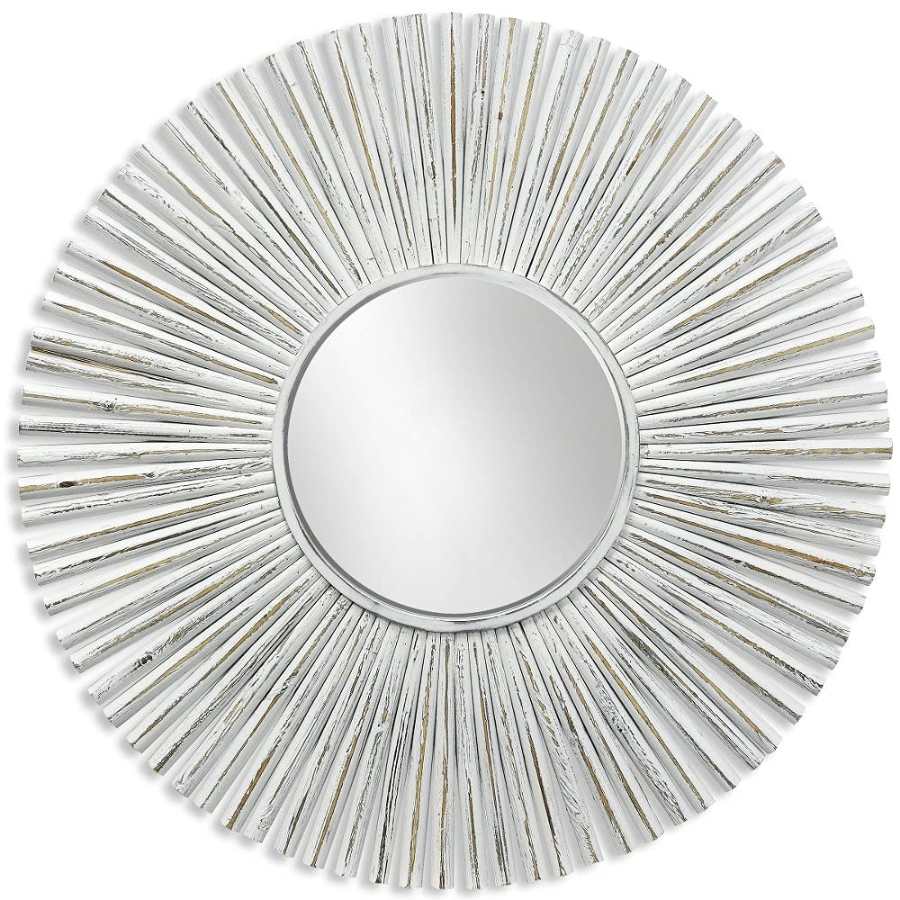 StylecraftHome Collection MI12760DS 42 Inch Round Coastal Wood Frame Mirror, White wash Finish