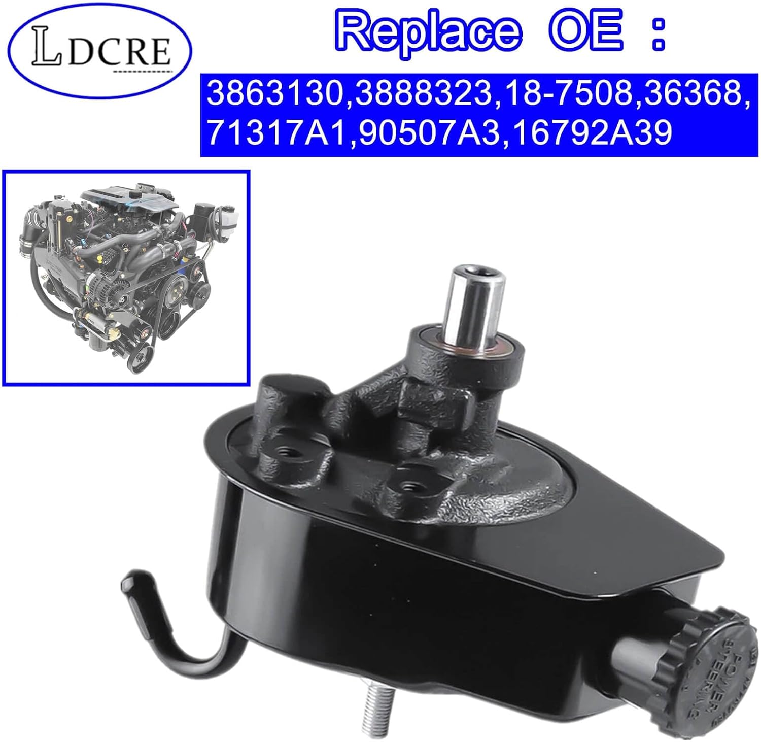 16792A39 Power Steering Pump Compatible with Mercruiser Volvo Penta OMC 5.0L V8, 4.3L V6 and 5.7L V8 engines Replace 16792A39, 3888323, 3863130, 18-7508
