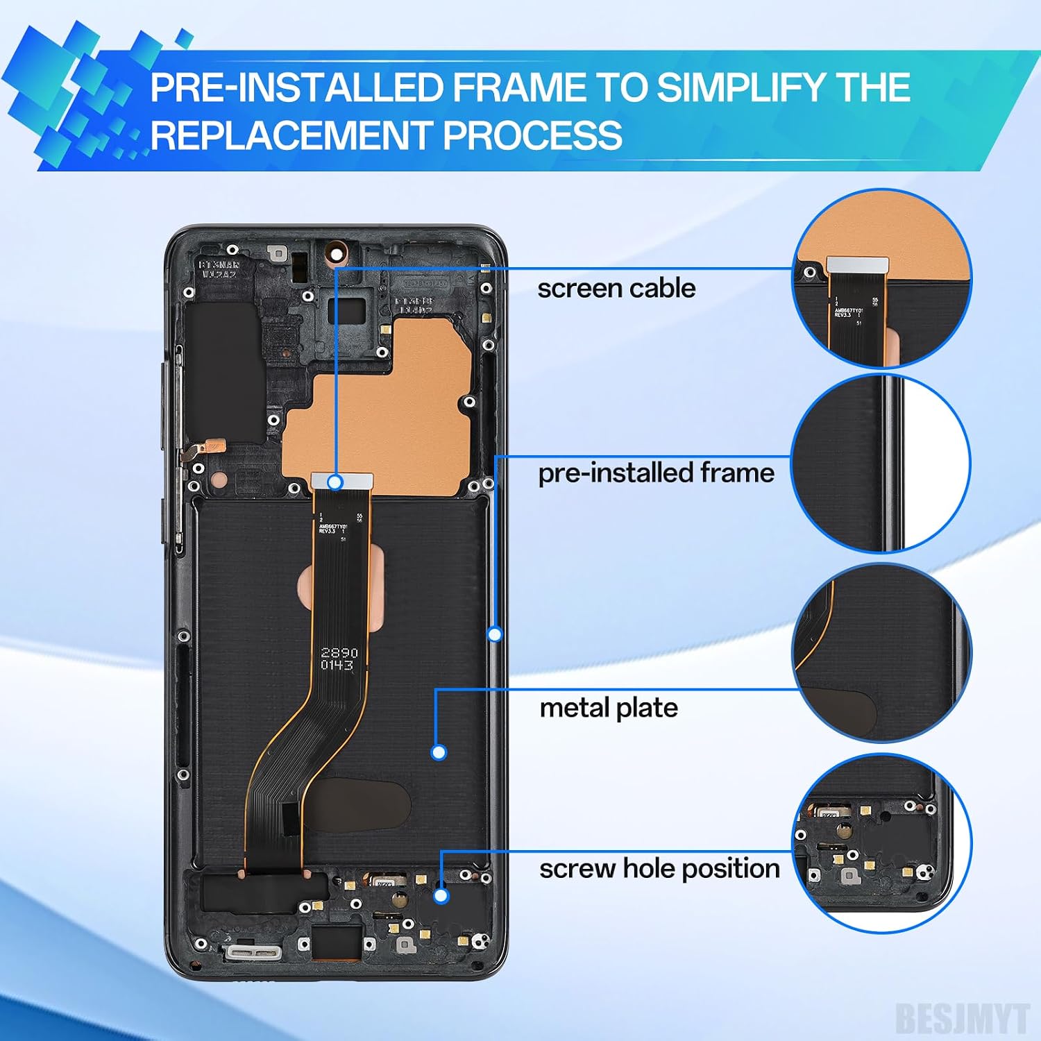 OLED Screen Replacement for Samsung Galaxy S20+ Plus 5G SM-G986U G986U1 OLED Display Touch Digitizer Full Assembly with Cosmic Black Frame and Side Button Glass Repair Tools Kit