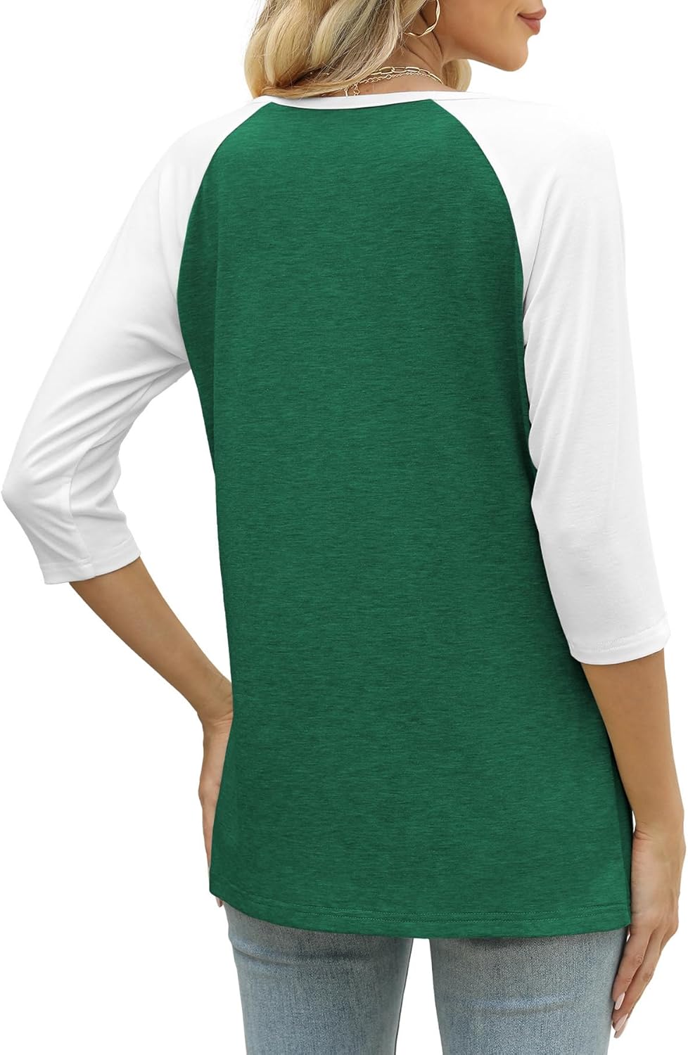 Heymiss Womens Summer Tops 3/4 Length Sleeve V Neck Casual Color Block Tunic Tops Dressy - Image 3