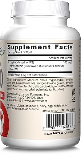 Miniatura 8 de Jarrow Formulas PS 100-120 cápsulas blandas - 100 mg de fosfatidilserina PS - Apoya la salud cerebral sin soja hasta 120 porciones