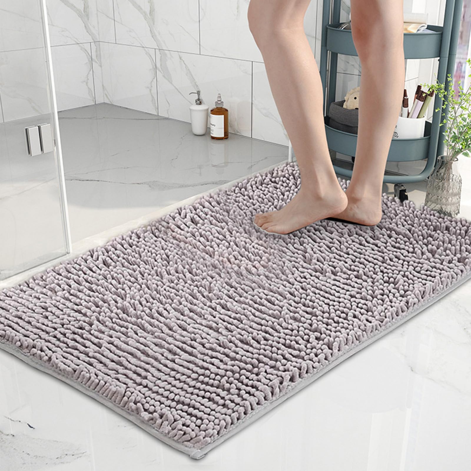 GenericBath Mats For Bathroom, Chenille Bathroom Rug Mat, Extra Soft And Absorbent Flossy Bath Rugs Non Slip, Machine Washble Dry, Plush Floor Carpet For Tub, Shower, And Bath Room (Gray)