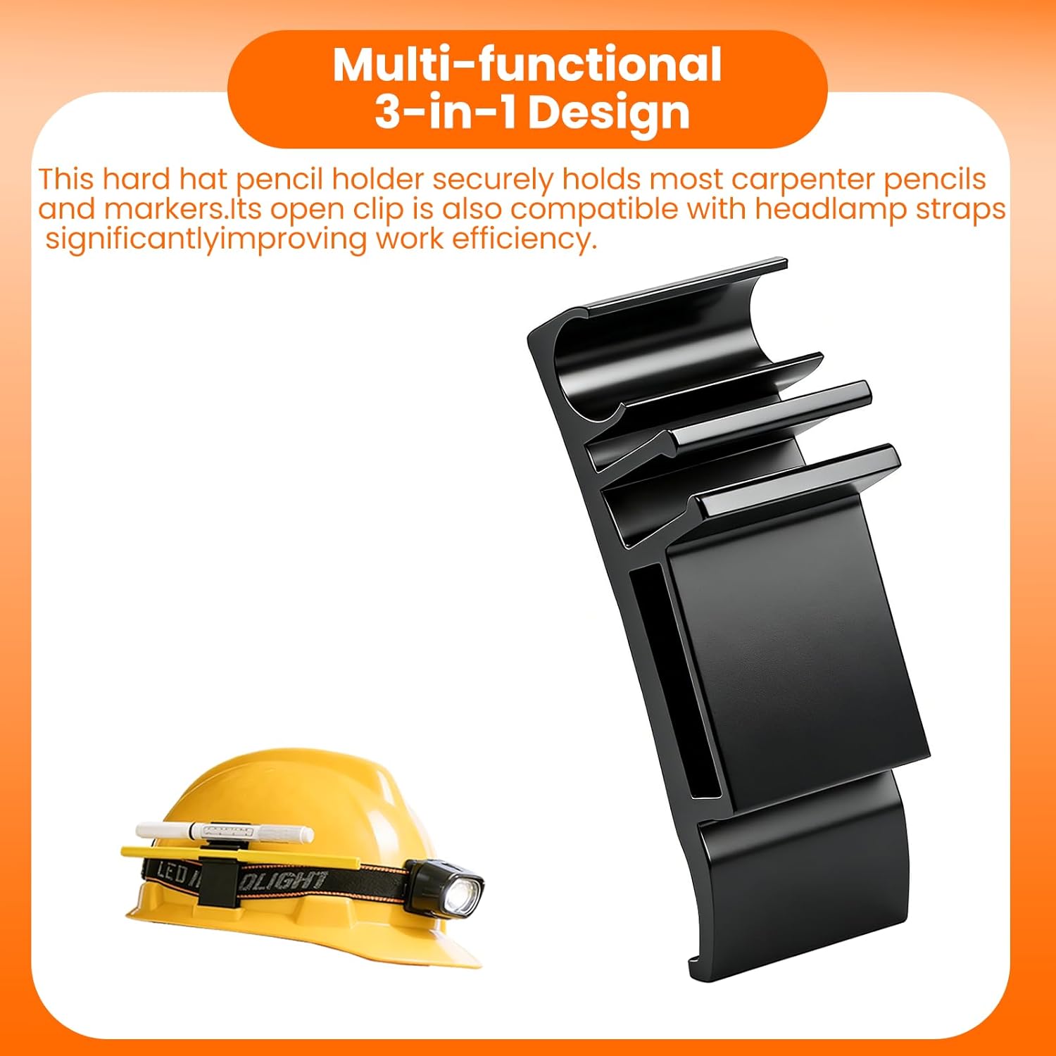 4 Pack Hard Hat Pencil Holder, Durable Nylon Material, for Carpenter Pencils, Markers and Headlamp Bands, 3-in-1 Universal Hard Hat Accessory, Fits Both Sides of Hard Hats for Woodworkers