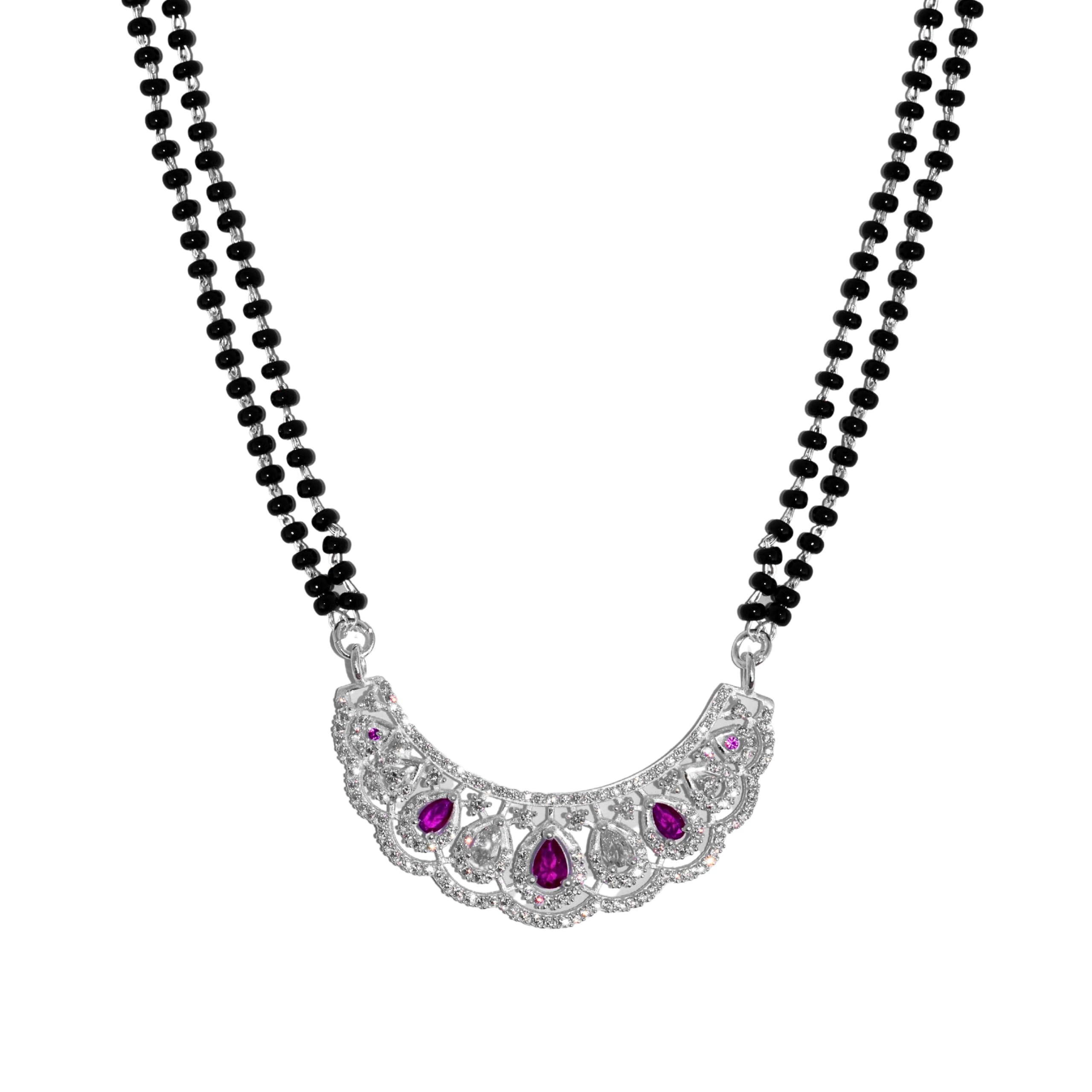 SATLAA - Real Silver Victorian Female Cute Long Modern Mangalsutra Design with Black Beads for Girls & Women | Certificate of Authenticity (B0CNCPFLVX) Amazon Price History, Amazon Price Tracker