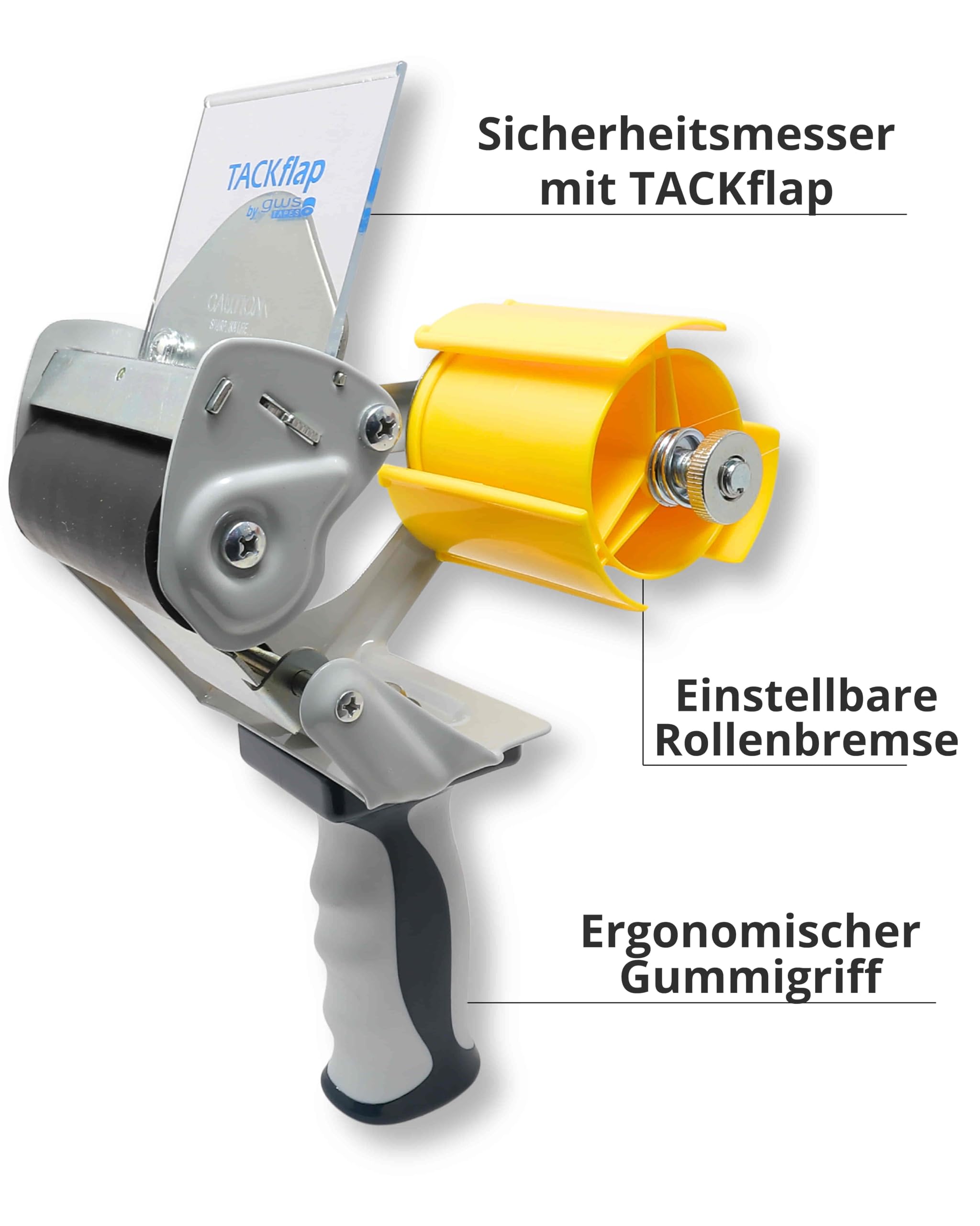 gws Dispensador de cinta adhesiva profesional con marco de metal estable, hoja de seguridad y mango ergonómico de goma (2 dispensadores, para rollos de hasta 66 m x 75 mm)
