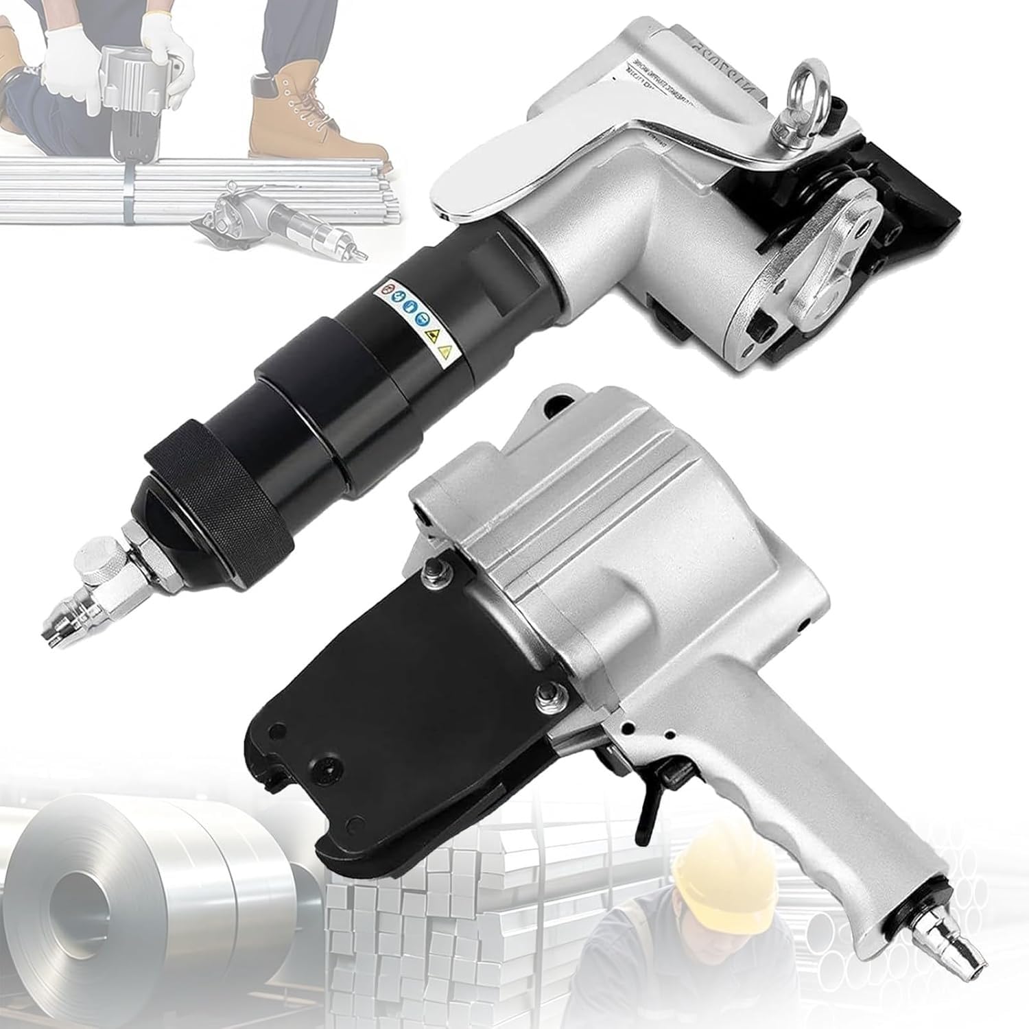 Portable Split Pneumatic Strapping Machine, Metal Belt Tensioner and Sealer, 0.75/0.98/1.26in Strap Size, 8500N Tension, Stable Binding for Steel Materials(9mm/0.75in)