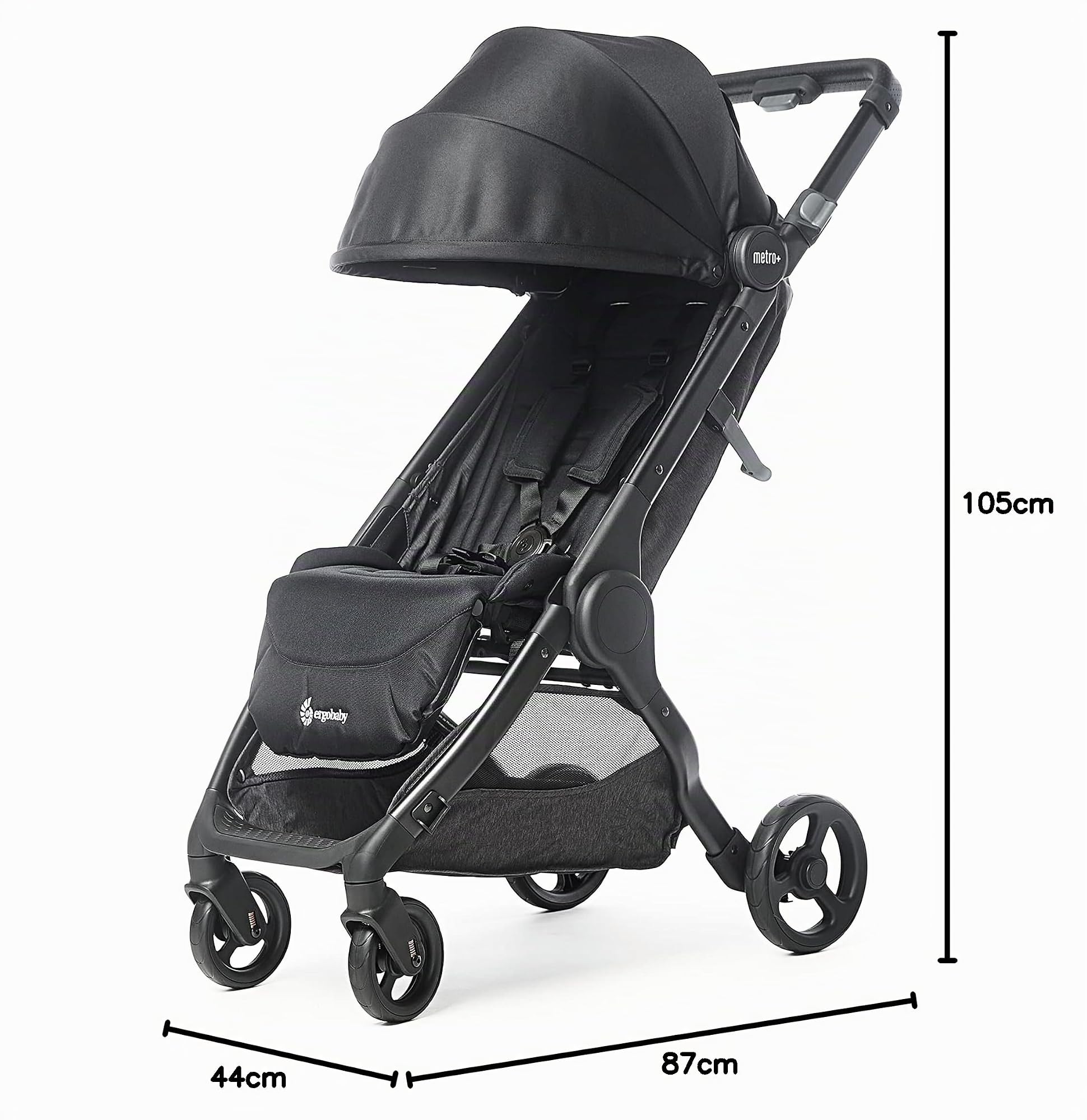 Cochecito Ergobaby Metro+ con función reclinable, silla de paseo para niños reclinable compatible con asiento de coche pequeño ligero compacto, Black