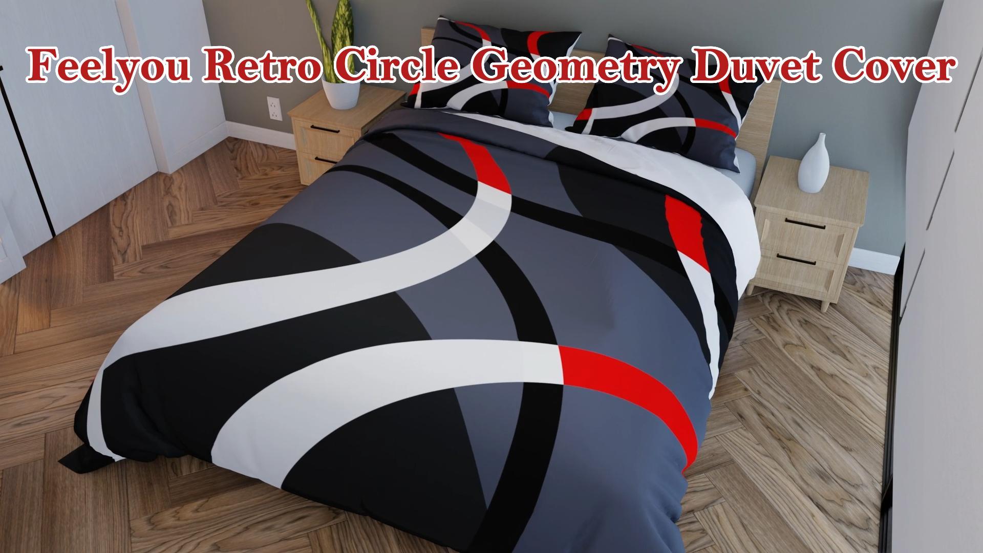 Couvre-Lit Carré Géométrique Noir Blanc Rouge 240x260cm - Enfants & Ados - Design Moderne