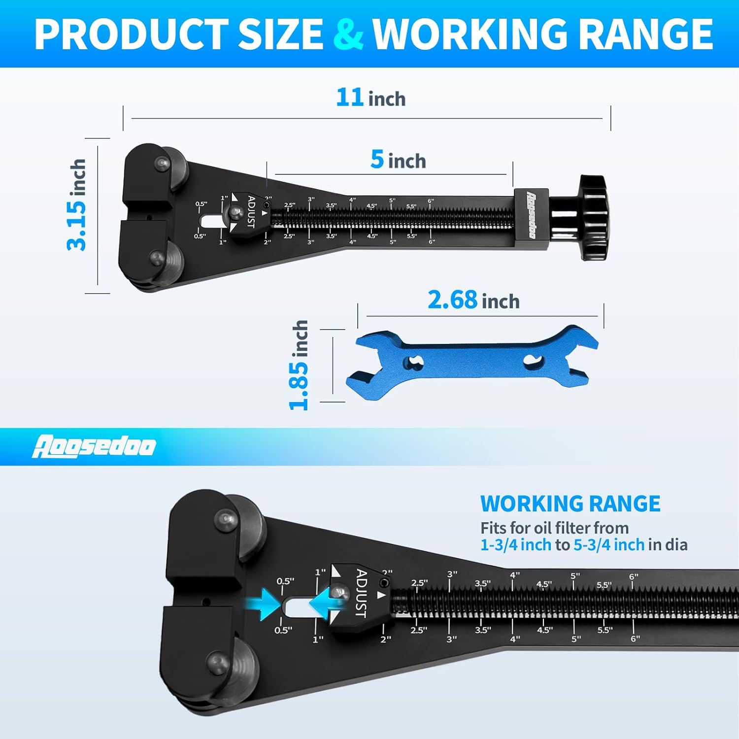 Oil Filter Cutter Oil Filter Cutter Cutting tool For Filter up to 5-3/4" in diameter Fits For Cars Boats Trucks Engine Oil Filter Black With one doube-ended AN Wrench Aluminum Blue