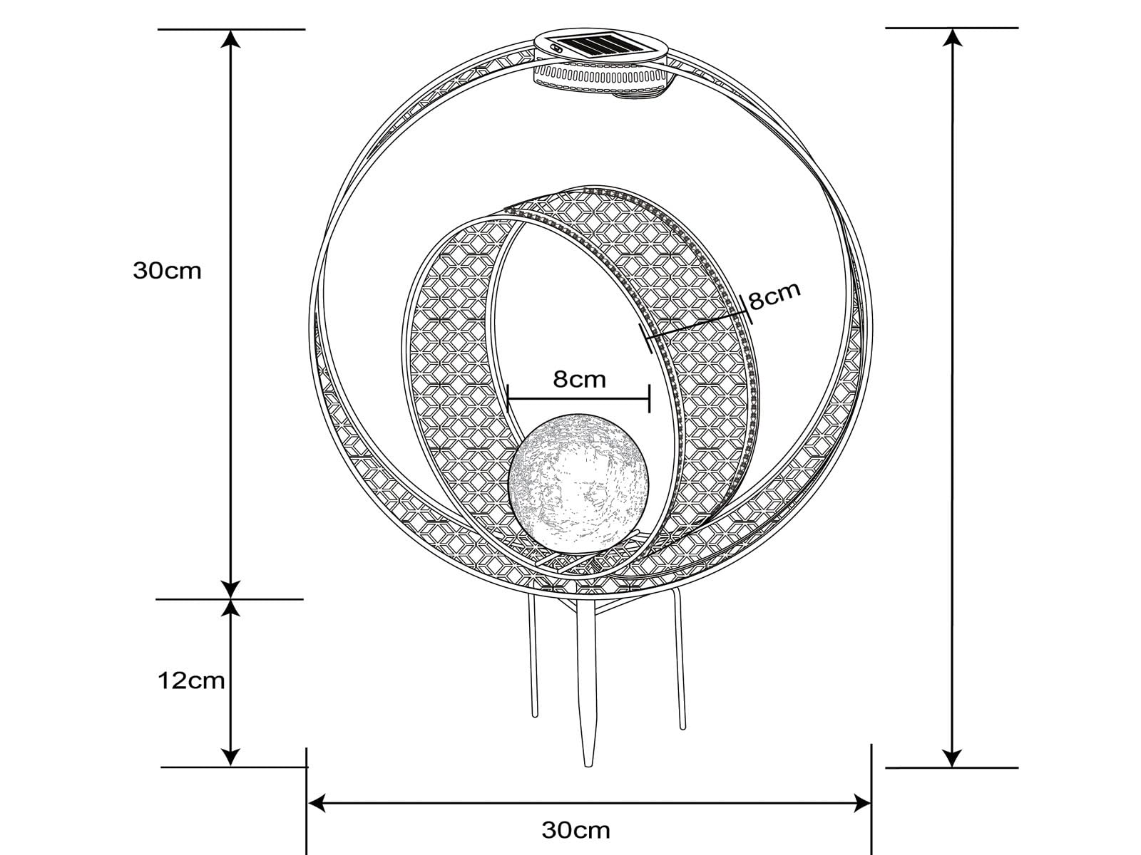 Set di 2 luci solari con punzonature decorative effetto ruggine e sfera di vetro, altezza 42 cm