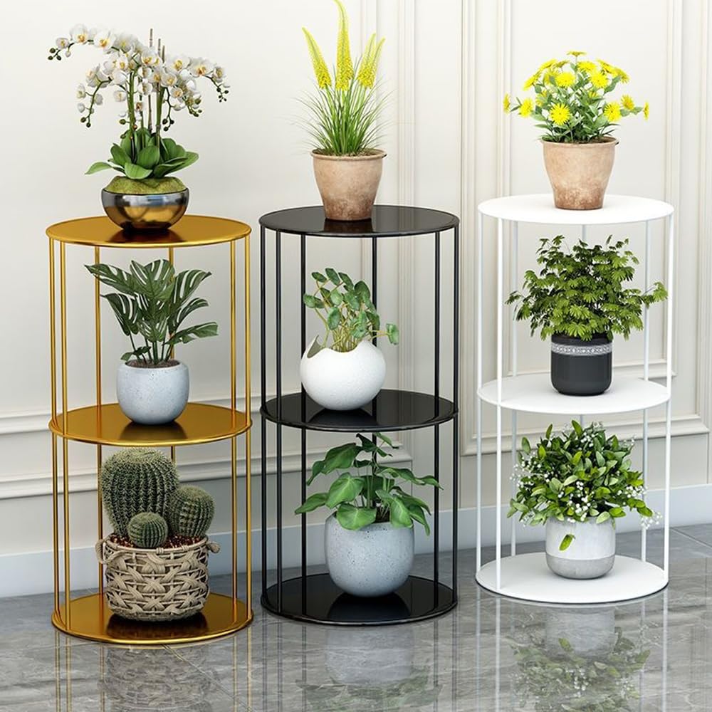 Generisch 3-Tier Metal Plant Stand - 23.62" Tall Vertical Wrought Iron Flower Pot Shelf for Indoor/Outdoor Use, Perfect for Patio, Garden, Balcony, Living Room - Stylish Multi-Plant Display Rack