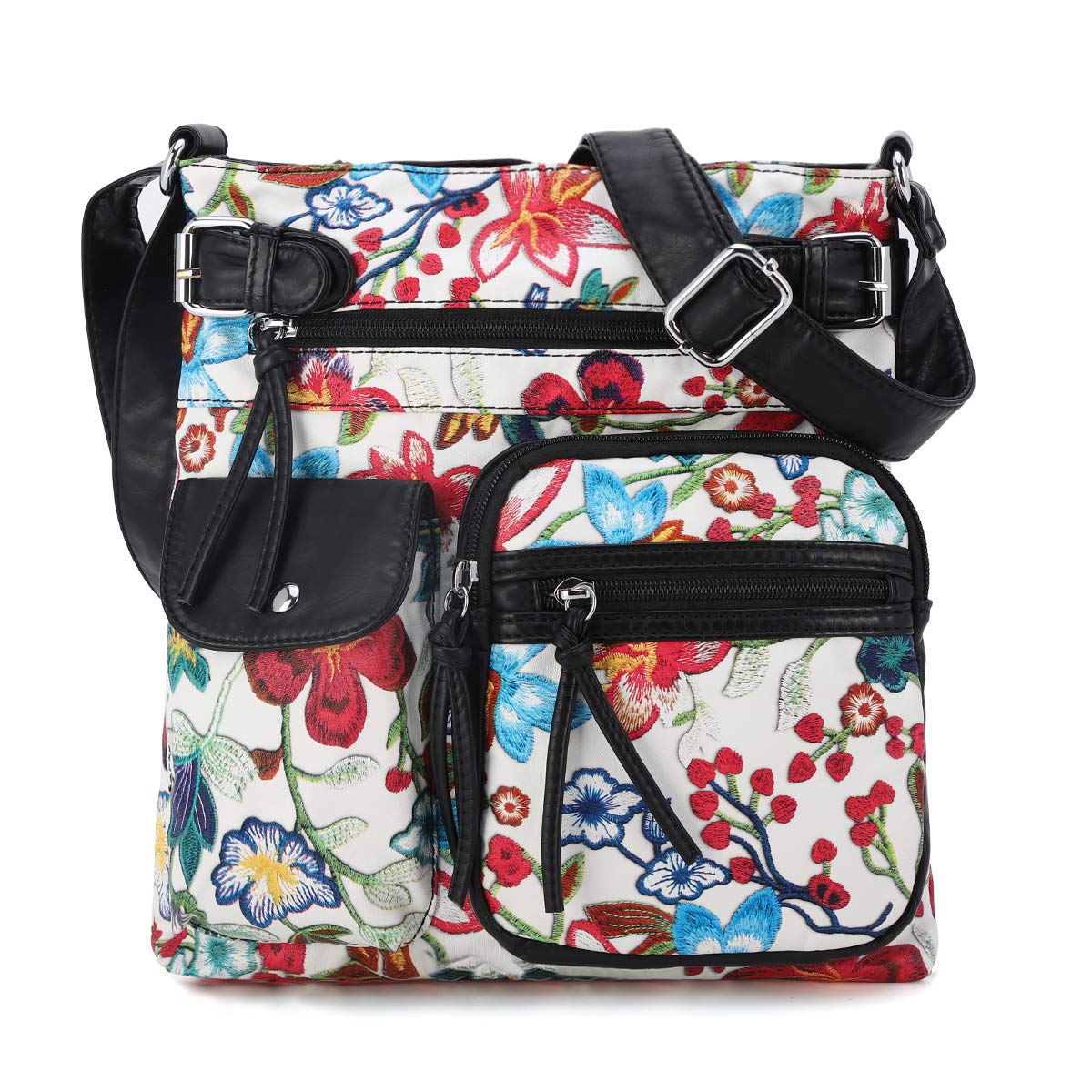 Angel KissMulti Pocket Shoulder Bag for Women Ultra Soft Washed Vegan Leather Crossbody Bag