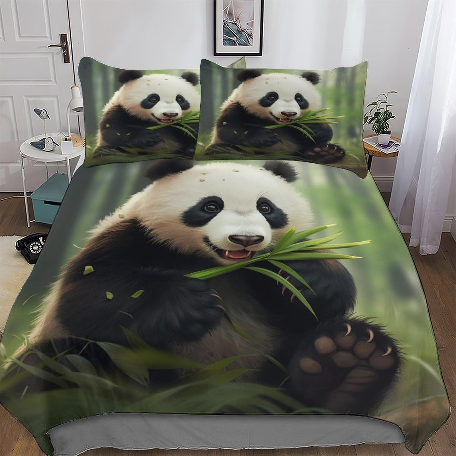 Housse de couette panda 200x200 cm avec taies d'oreiller en microfibre douce pour lit double