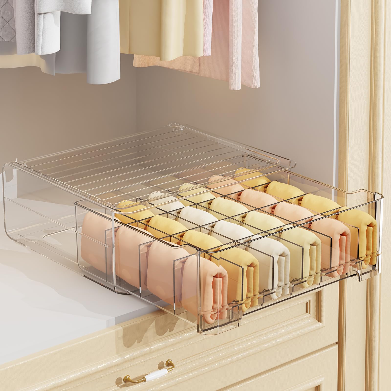 Organizador de cajones para ropa, ropa interior, con separadores extraíbles, organizador de calcetines de 24 celdas para estantes de armario, ropa de bebé, ropa interior, calcetines