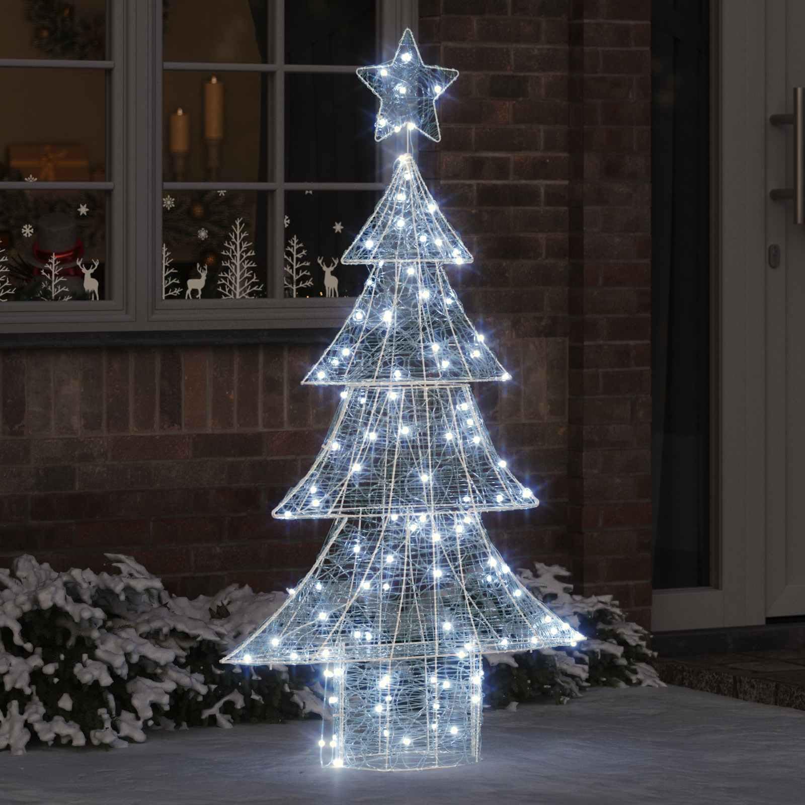 Choinka z akrylu z 160 diodami LED zimna biel 150 cm, ozdoba choinkowa, gwiazda, płatki śniegu, adwent, dekoracja salonu na święta i zimę