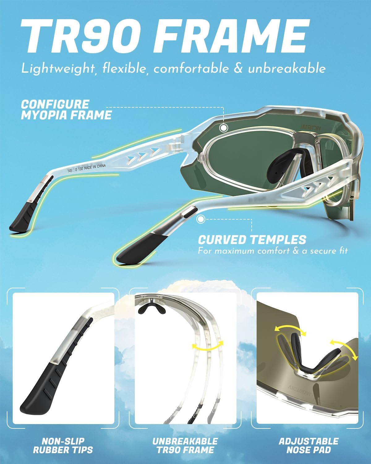 VICTGOAL Polarized Sports Sunglasses for Men Women Cycling Glasses UV Protection Lightweight TR90 Frame Cycling Sunglasses - Image 4