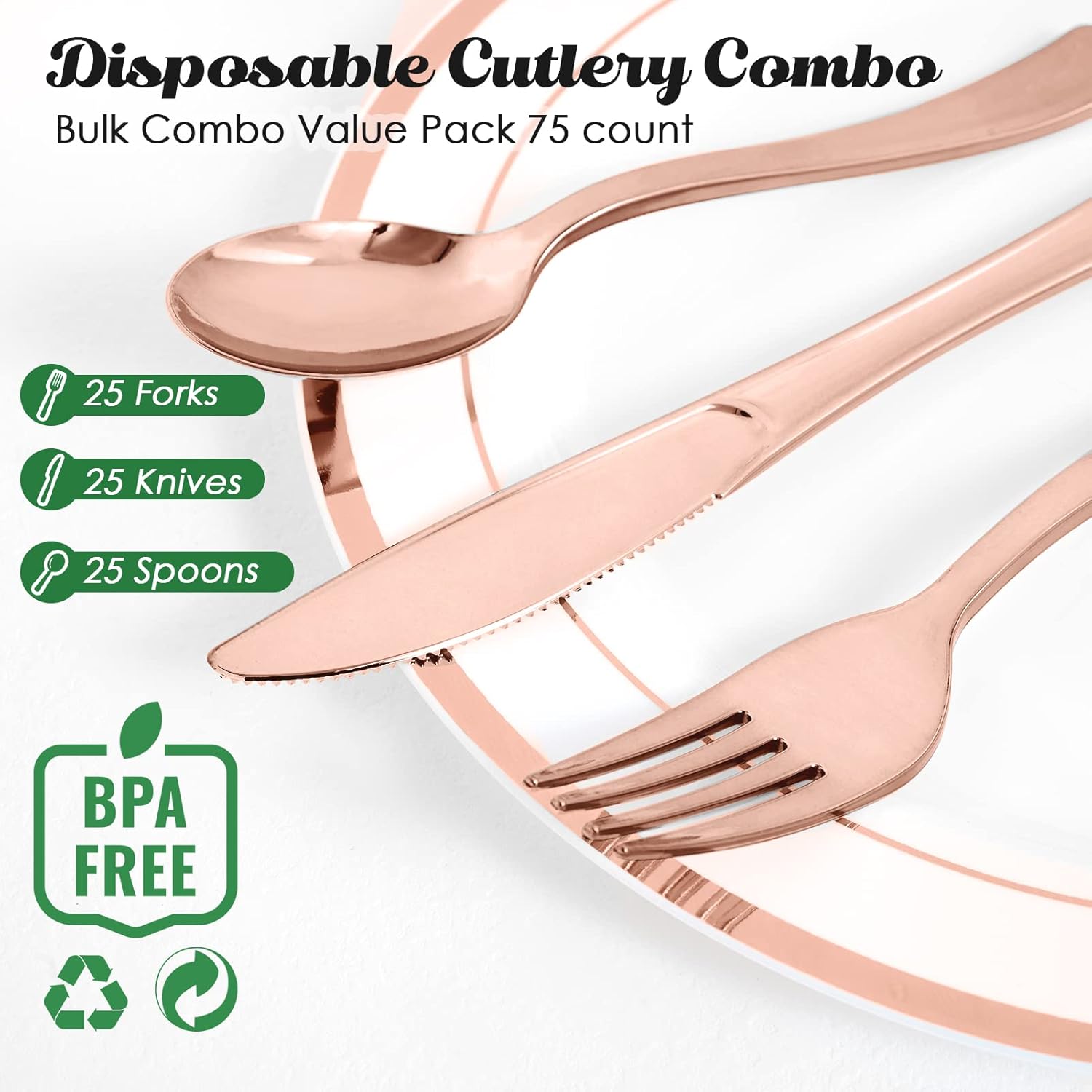 Rose Gold Plastic Sierware Disposable Cutlery Set - 25 Forks