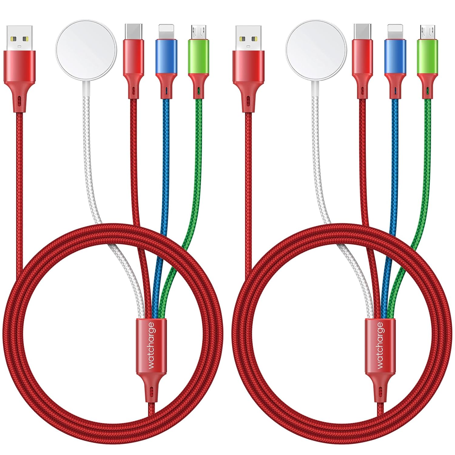 2Pack Multi Charging Cable for Watch Charger 4 in 1 USB C Cable Micro Watch Charger Compatible with Ultra/Series 10/9/8/7/6/SE2/5/4/3/2& Galaxy Phone-4FT
