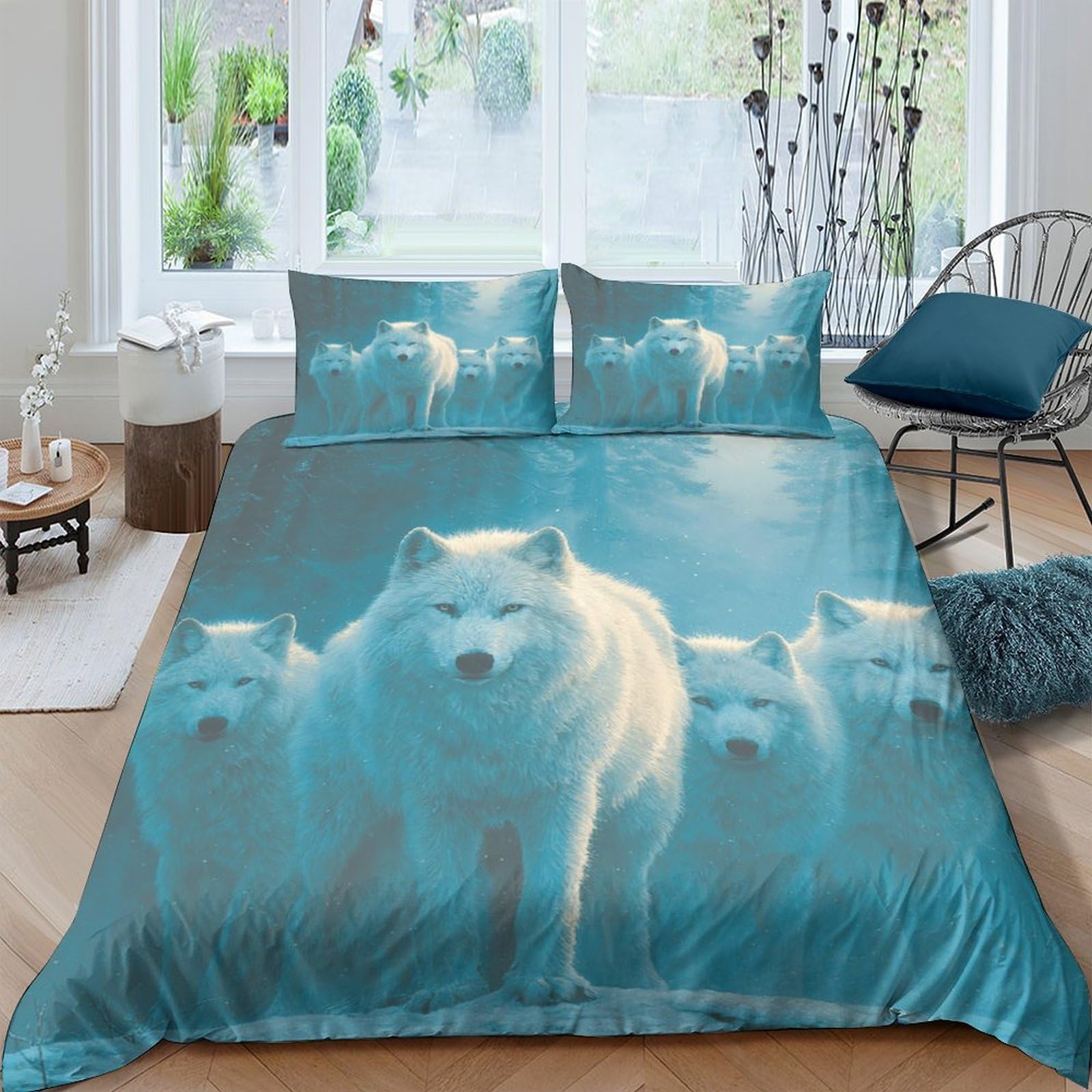 Ctjqhvkz Style-2 3D Printed White Wolf Fitted Sheet Microfiber Soft Breathable Arctic Forest Mattress Cover For Bedroom Guest Room Decor Single（135X200cm）