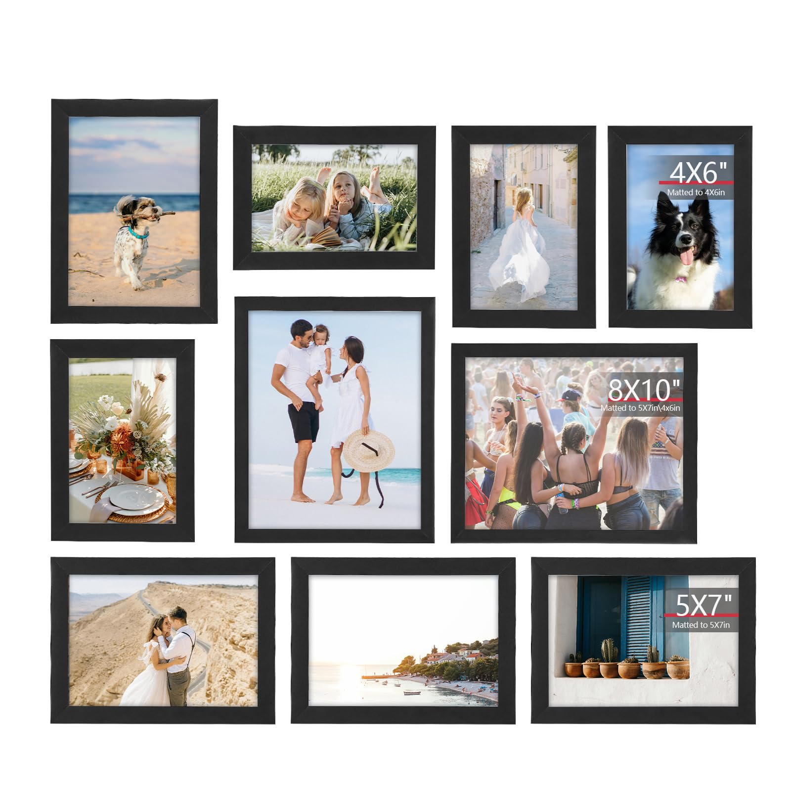 TWING 10 Pack Picture Frames Collage Wall Decor, Gallery Wall Frame Set for Wall Display, Multi Sizes with 2pcs 8x10, 4pcs 5x7 and 4pcs 4x6 Photo Frames for Family, Living Room, Black