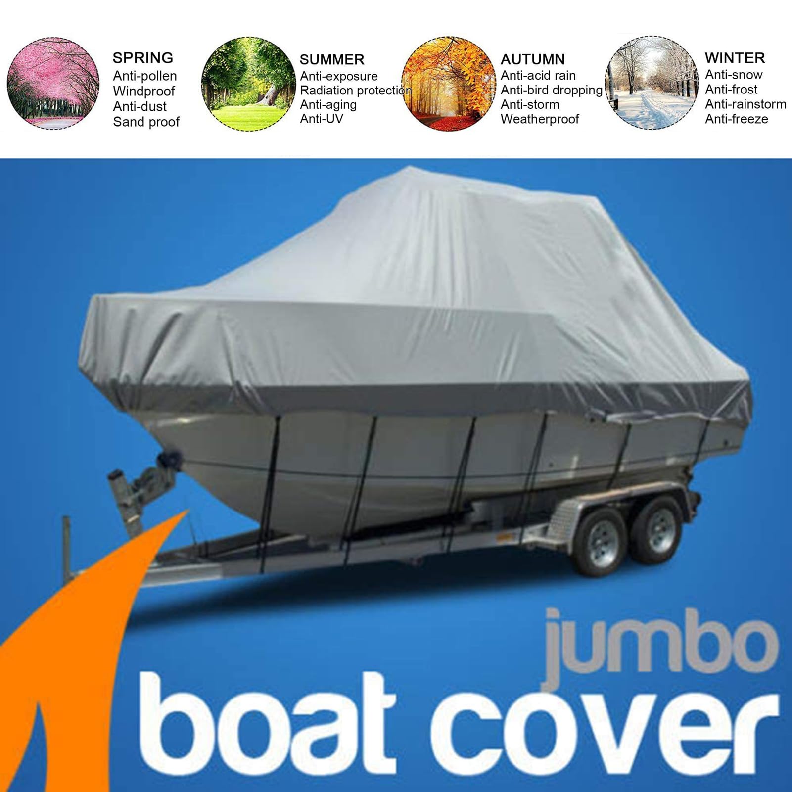 11-27ft Coperture per Barche per Barche Impermeabile Durevole Tessuto Oxford 420D Telo Copribarca ricovero Resistente ai Raggi UV Resistente Antipolvere,Grigio,17to19FT: 600 * 230cm