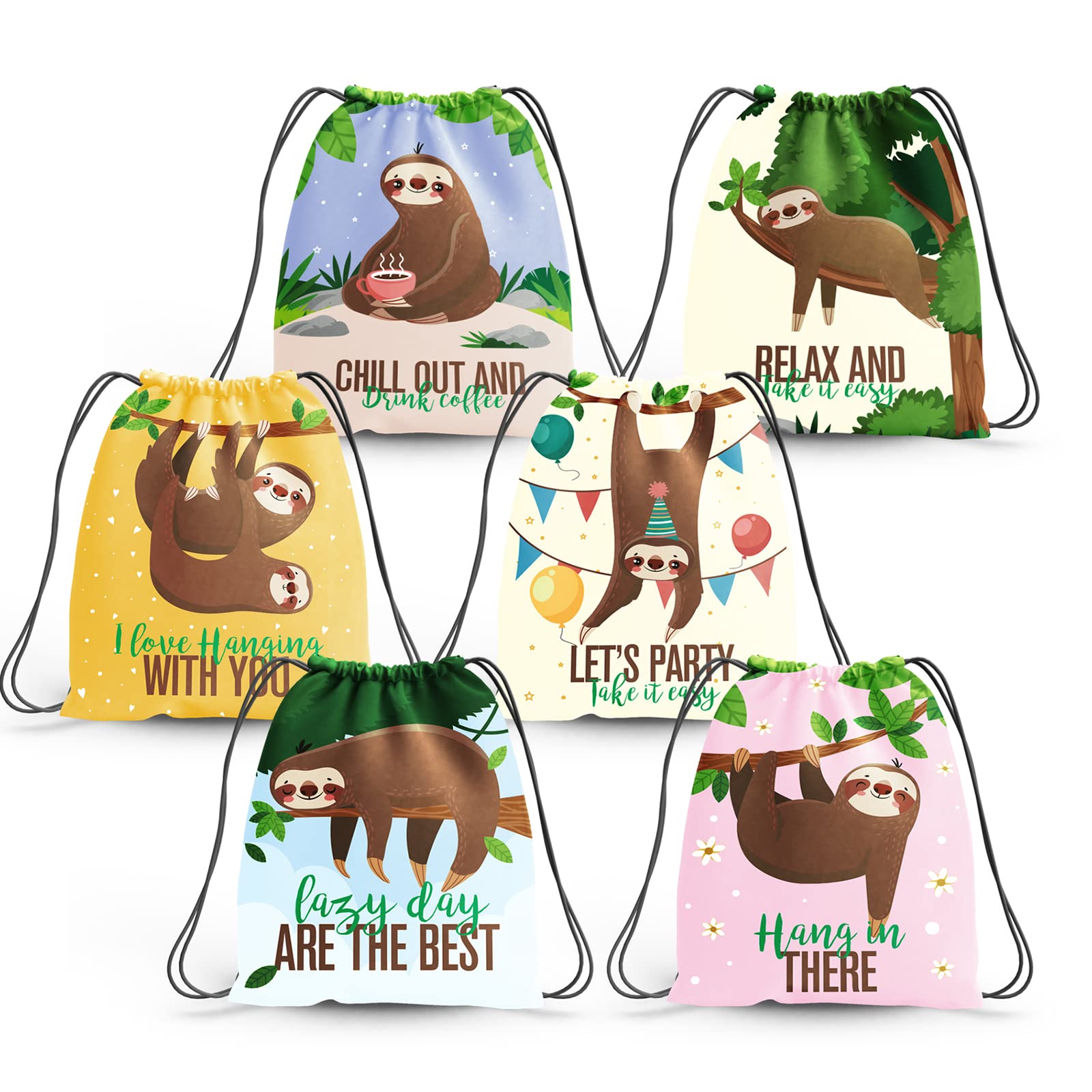12 Pack Sloth Party Supplies Favors Drawstring Bags for Kid’s Birthday as Loot and Goodies bags for Gifts Candy and Snacks School Travel Toy Storage Bag