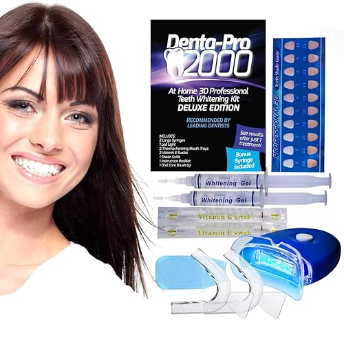 Miniatura 4 de DentaPro 2000 Kit de blanqueamiento dental 3D - Adición de lujo incluye luz LED, (2) jeringas de gel de 0.2 fl oz, bandeja moldeable personalizada