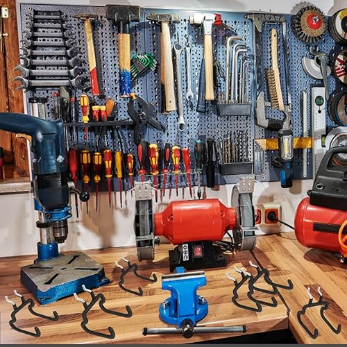 Miniatura 7 de Opifrrty Herramientas de ganchos para tablero de clavijas de 14 de pulgada, soporte de taladro para tablero de clavijas de doble gancho negro para