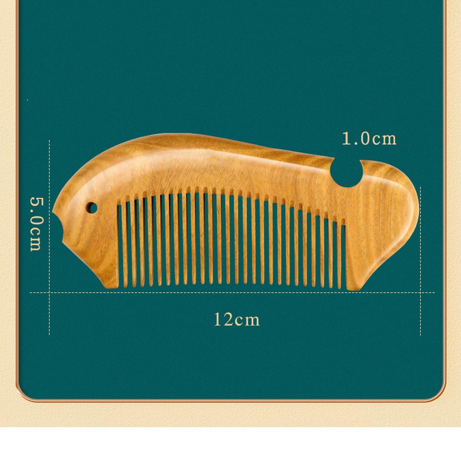 Peine portátil para el Cabello, Peine de Madera de sándalo Verde de Dientes Finos antiestático, peines de Madera Hechos a Mano para desenredar el Cabello (CA)
