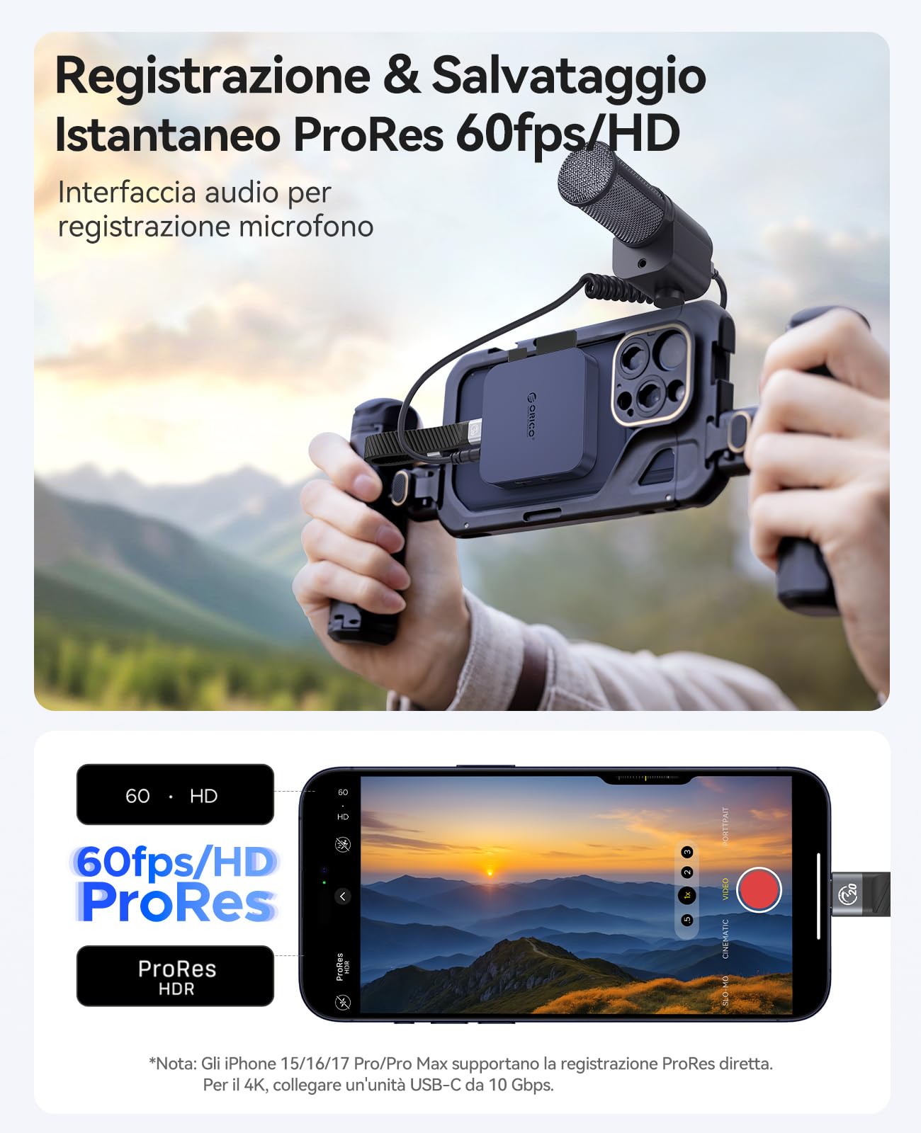 ORICO Lettore di schede SD magnetico con ricarica PD 100W, SD/TF 3.0, velocità di trasferimento dati 104 MB/s, Card Reader Compatibile con iPhone 17/16/15, iPad Pro e MacBook (Blu, 6 IN 1)