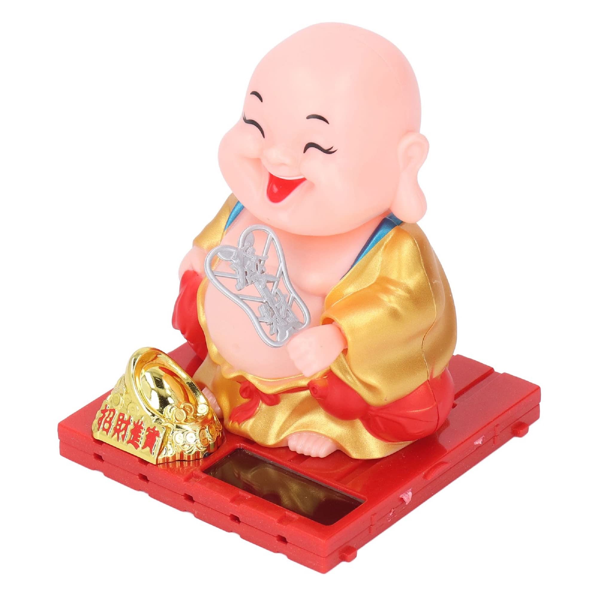 AUGEN Small Buddhist Monk Solar Ornaments, Automatic Nodding Lucky Meaning Light Energy Sensing Eco Friendly Solar Buddhist Monk Statue Decoration for Home Car Dashboard (Pack of 1)(A, Gold)